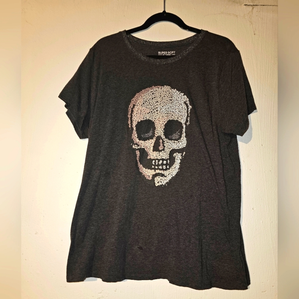 TORRID Faux Sequin Skull Tee